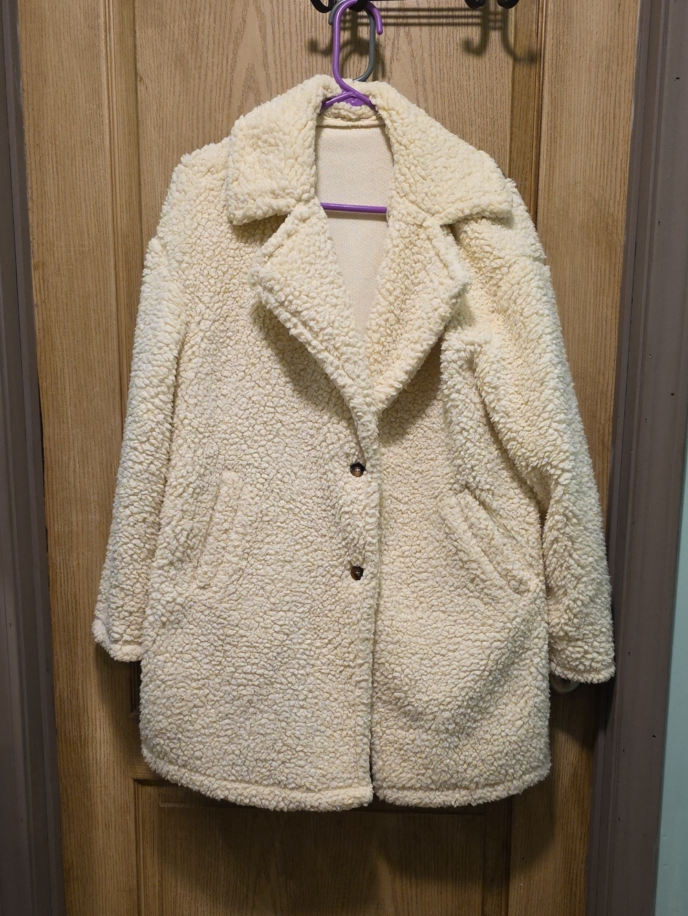SHEIN Cream Teddy Sherpa Button-Up Coat